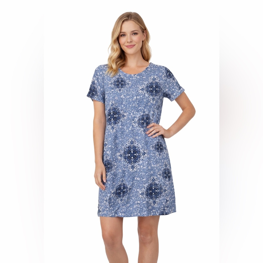 H&M Floral Medallion Print Mini Dress Blue‎ & White
